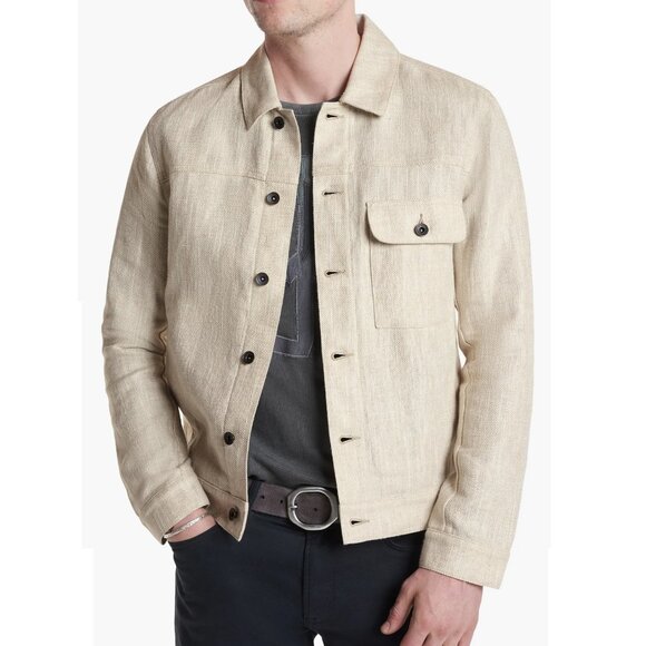 John Varvatos Collection Men's Drew Linen Blend Button Trucker Jacket Fossil - Picture 1 of 6